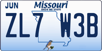 MO license plate ZL7W3B