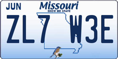 MO license plate ZL7W3E