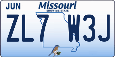 MO license plate ZL7W3J