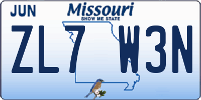 MO license plate ZL7W3N
