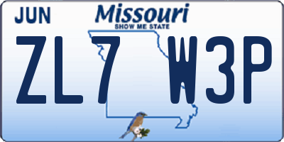 MO license plate ZL7W3P