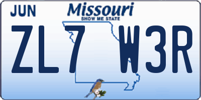 MO license plate ZL7W3R