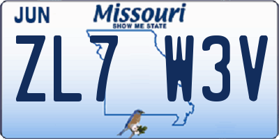 MO license plate ZL7W3V