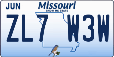 MO license plate ZL7W3W