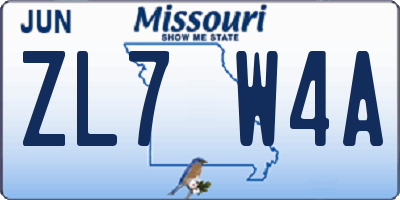 MO license plate ZL7W4A