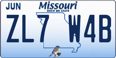 MO license plate ZL7W4B