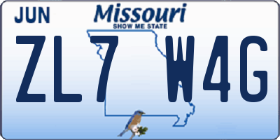 MO license plate ZL7W4G