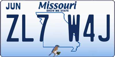 MO license plate ZL7W4J