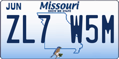 MO license plate ZL7W5M
