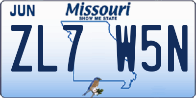 MO license plate ZL7W5N