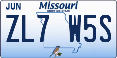 MO license plate ZL7W5S
