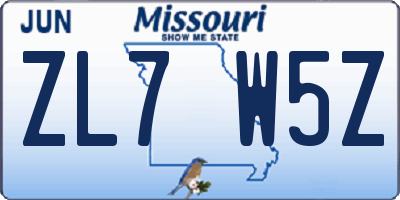 MO license plate ZL7W5Z