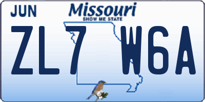 MO license plate ZL7W6A