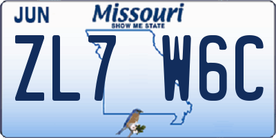 MO license plate ZL7W6C
