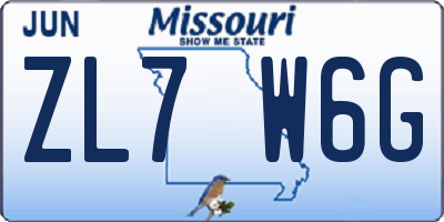 MO license plate ZL7W6G
