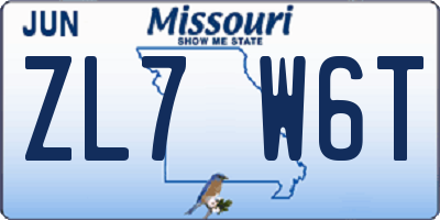 MO license plate ZL7W6T