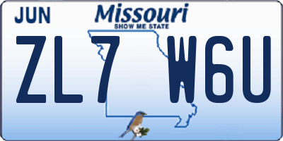 MO license plate ZL7W6U