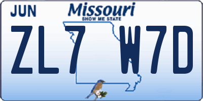 MO license plate ZL7W7D