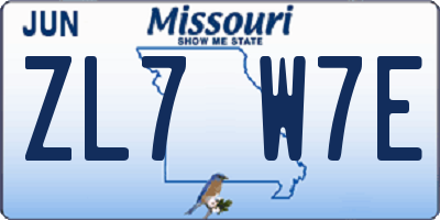 MO license plate ZL7W7E