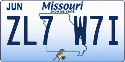 MO license plate ZL7W7I