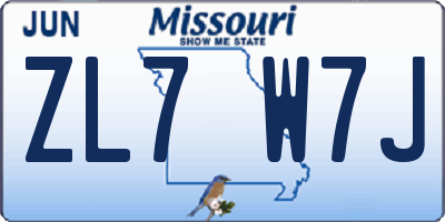 MO license plate ZL7W7J