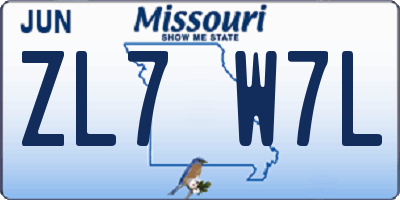 MO license plate ZL7W7L