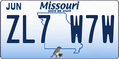 MO license plate ZL7W7W