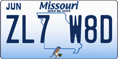 MO license plate ZL7W8D