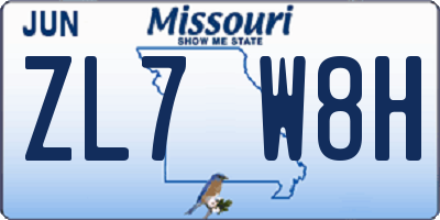MO license plate ZL7W8H