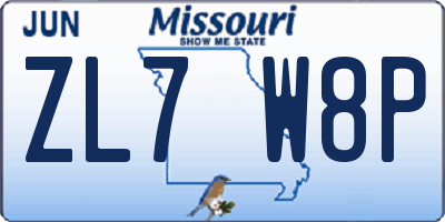 MO license plate ZL7W8P