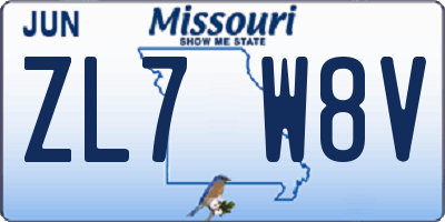 MO license plate ZL7W8V