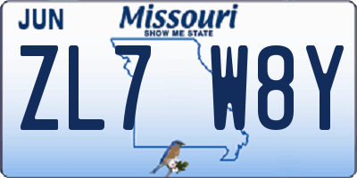 MO license plate ZL7W8Y