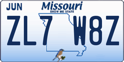 MO license plate ZL7W8Z