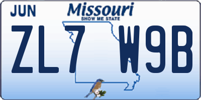 MO license plate ZL7W9B