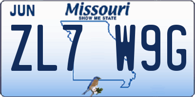 MO license plate ZL7W9G