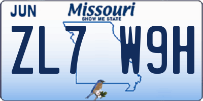 MO license plate ZL7W9H