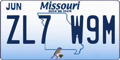 MO license plate ZL7W9M