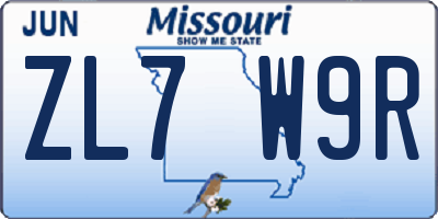 MO license plate ZL7W9R