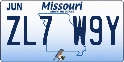 MO license plate ZL7W9Y