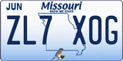 MO license plate ZL7X0G
