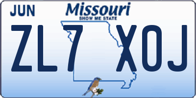 MO license plate ZL7X0J