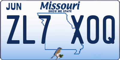 MO license plate ZL7X0Q