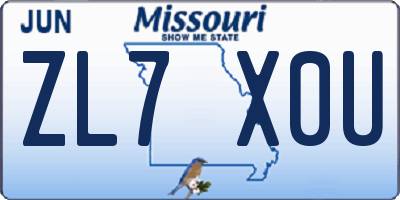 MO license plate ZL7X0U