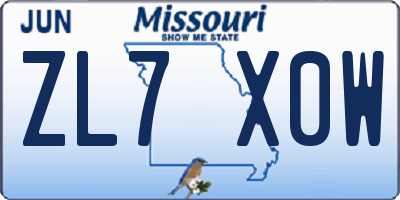 MO license plate ZL7X0W