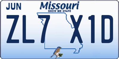 MO license plate ZL7X1D