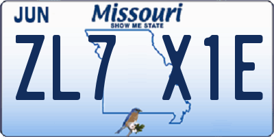 MO license plate ZL7X1E
