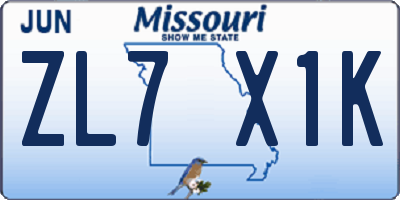 MO license plate ZL7X1K
