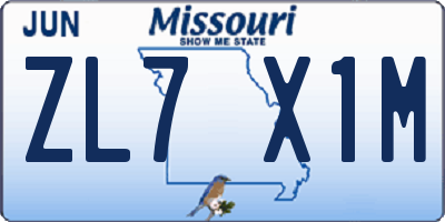 MO license plate ZL7X1M