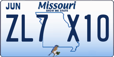 MO license plate ZL7X1O