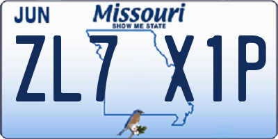 MO license plate ZL7X1P